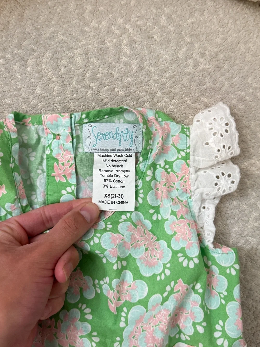 Serendipity Green Floral Baby Bubble Onesie with Pink Gingham Bows 2T-3T